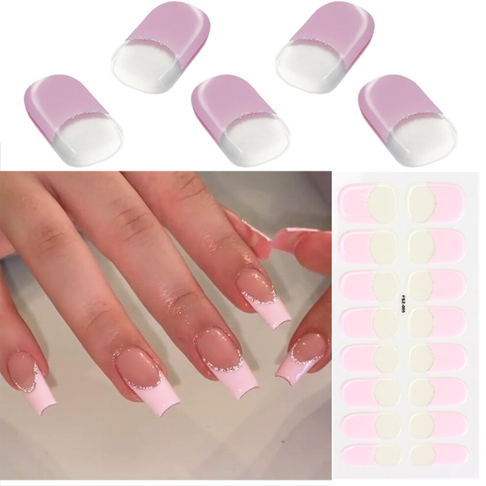 Pink French Tip Semi Cured Gel Nail Strips Uv Cure Selfadhesive Gel Nail Wraps For Women