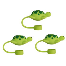 3PCS Green Cute Turtle Straw Covers for Stanley Cup, Reusable DustProof Silicone Caps for 40oz 30oz Tumblers