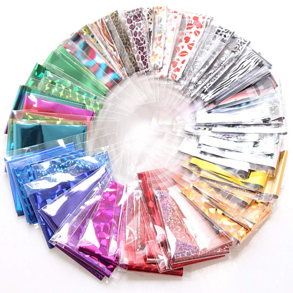50pcs Nail Art Foils Set â Assorted Shiny Transfer Foils for Manicure, Easy Apply and Remove