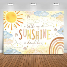 Custom Sunshine Baby Shower Backdrop, A Little Ray of Sunshine, Boho Rainbow Cloudy Decor, Banner & Photo Studio Props (7x5ft)