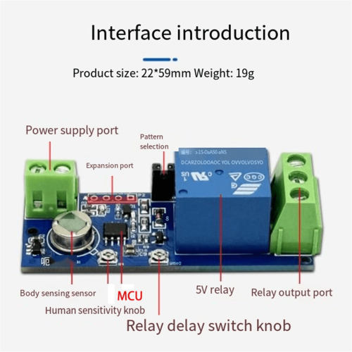 Module relais de détection infrarouge du corps humain, module unique, temporisation réglable, module multifonction double mode 1