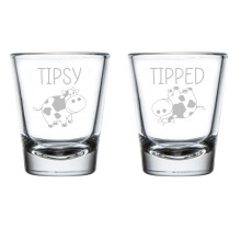 Set of 2 Shot Glasses 1.75oz Shot Glass Tipsy Tipped Cow Funny Gift