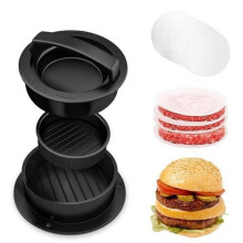 Prensa para hamburguesas, 3 en 1, antiadherente, con 50 papeles para hamburguesas, compatible con carne de res, vegetarianas, hamburguesas rellenas,