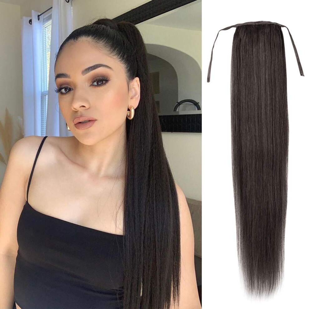 Unisex Black 16 Inch Remy Human Hair Ponytail Extension Clip In Straight Jet For Instant Volume Boost