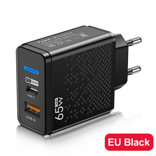 Γρήγορος φορτιστής 65W Φορτιστής USB C για συμβατότητα με iPhone12USB Μαύρο