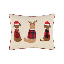 Levtex Home Merry & Bright Collection - Jingle Paws - Decorative Pillow (14x18in.) - 3 doggies - Natural, Red, White and Taupe