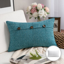 Phantoscope Farmhouse Series Cotton Blend Decorative Throw Pillow with Triple Button, 12" x 20", Lake Blue, 1 Pack