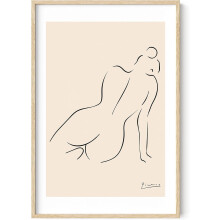 Picasso-Strichzeichnung-Poster – Abstrakte Frauen-Wandkunst, minimalistischer Silhouette-Strichkunstdruck (Beiger Rahmen 24x36)
