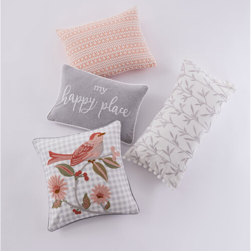 Levtex Home - Pippa - Διακοσμητικό μαξιλάρι (12x24 ίντσες) - Gingham για πουλιά - Σομόν, Ρουζ, Ροζ, 1