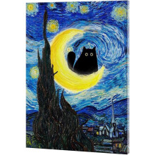 ASPORIC Affiche décorative Monet Nymphéas Chat Noir, reproduction d'art vintage célèbre, art mural sur toile, 25 x 25 cm (10 x 10 pouces), style