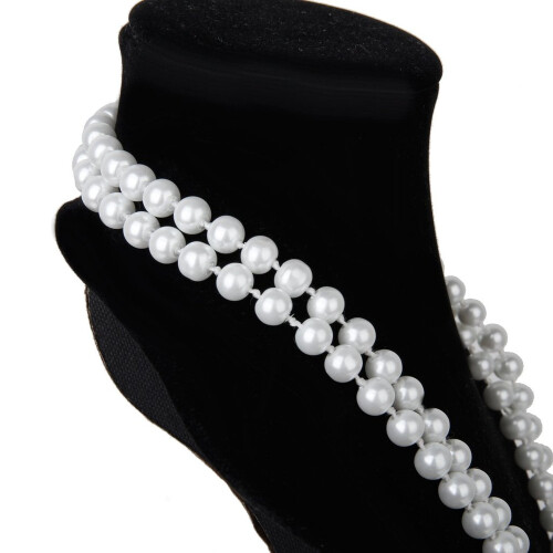 Collana lunga a catena con perle finte, bianca 1