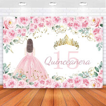 Fond personnalisé pour Quinceañera (2,1 x 1,5 m), compatible avec Mis Quince Años, Sweet 15, décoration d'anniversaire, fleurs roses, couronne