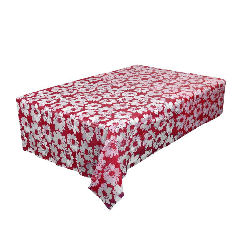1 nappe jetable 180x180cm, rouge à fleurs blanches - Convient aux tables carrées 2