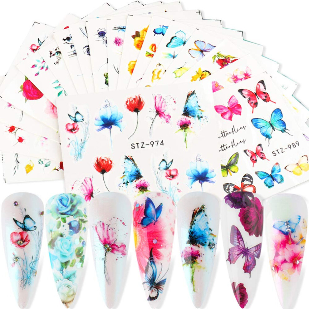 Nail Art Stickers Butterfly Flower Water Transfer Decals DIY Salon Style for Nails 18 Sheets