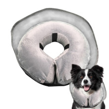 Inflatable Dog Collar with Plush Comfort Lining, Adjustable Soft Recovery Cone for Surgery, Gray L