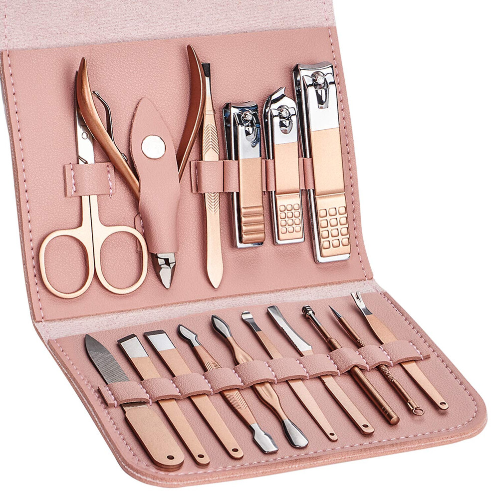 Manicure Set Nail Clippers 16 Piece Professional Nail Care Kit with Compact Leather Travel Case