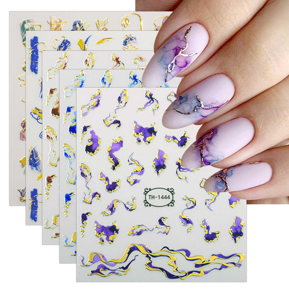8 Sheets SelfAdhesive French Tip Nail Art Stickers Marble Design Decals for DIY Nail Decoration