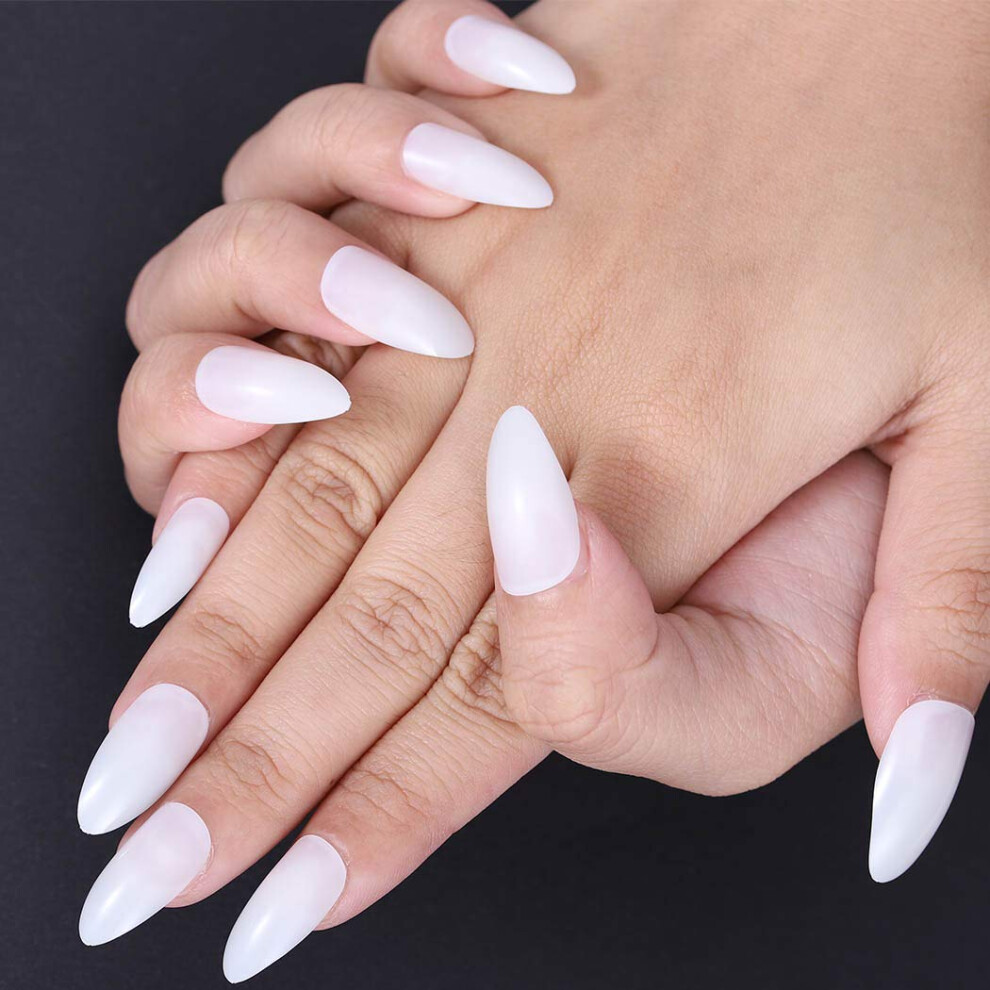 White Stiletto Press On Nails Set, 24Pcs Long Acrylic Fake Nails With Glue Application