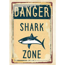 Insegna retrò in alluminio per interni ed esterni, stampe artistiche per pareti, Danger Shark Zone, insegna in metallo e alluminio, decorazione