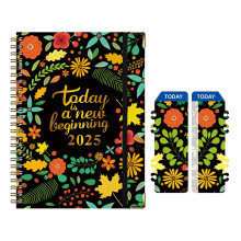 Agenda Bloom Daily Planner 2025, couverture rigide, calendrier annuel (janvier-décembre 2025), vue mensuelle/hebdomadaire en colonnes, 19 x 23 cm,