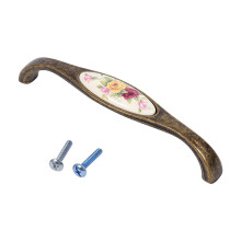 Familj Vintage Rustic Blommönster Keramik Brons DIY Dörrhandtag Skåp Skåp Lådknoppar Drag [Z6hålsdelning 96MM]
