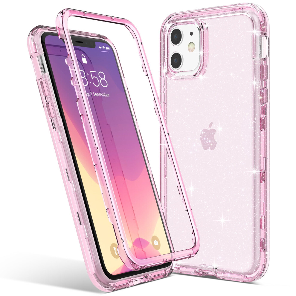 Case Compatible With Iphone 11, Heavy Duty Shockproof Rugged Tpu Bumper For Apple Compatible With Iphone 11 6.1 Inch, Clear Glitter Pink 9164030427969
