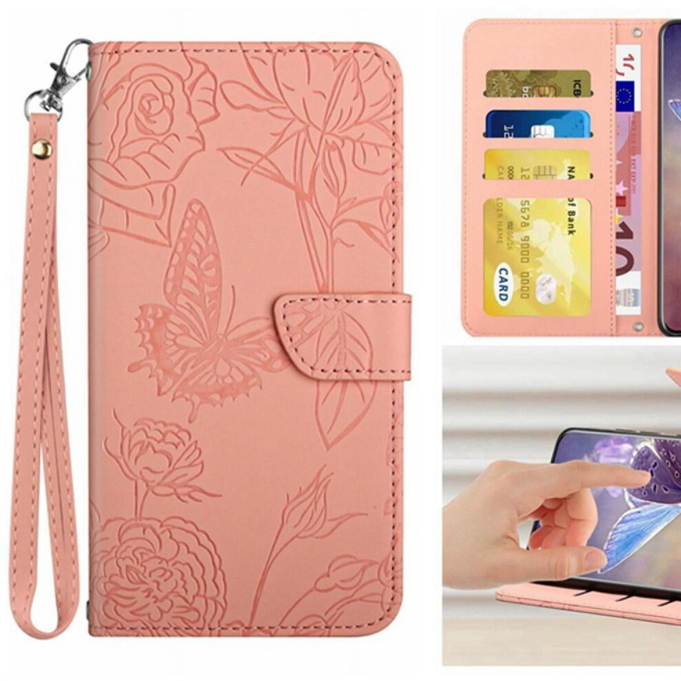 Case For Compatible With Tcl 40Se Anti-Drop Protection Shockproof Leather Case Pu Leather Flip Cover With Wrist Strap Flowers And Butterflies 9164030683884