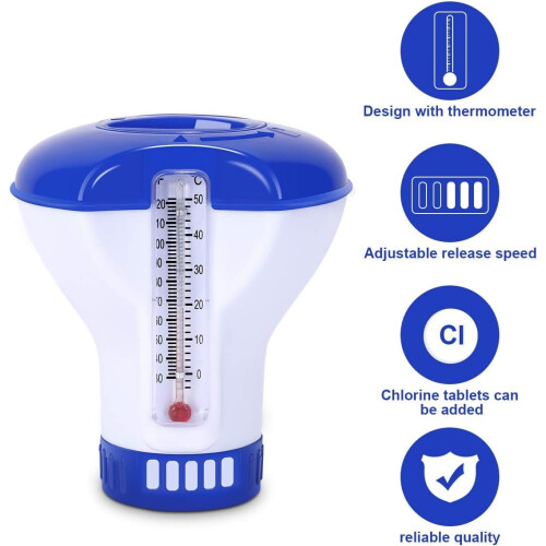 Diffuseur flottant, distributeur de pastilles de chlore, diffuseur de chlore pour piscine avec thermomètre, diffuseur flottant pour piscine et spa 1