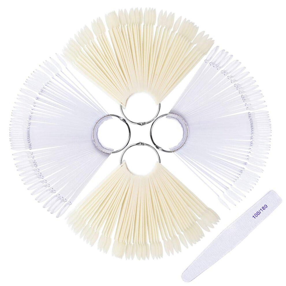 Beige 200Pcs Nail Swatch Sticks Fanshaped With Ring, Clear And Acrylic Nail Color Display For Salon And Home