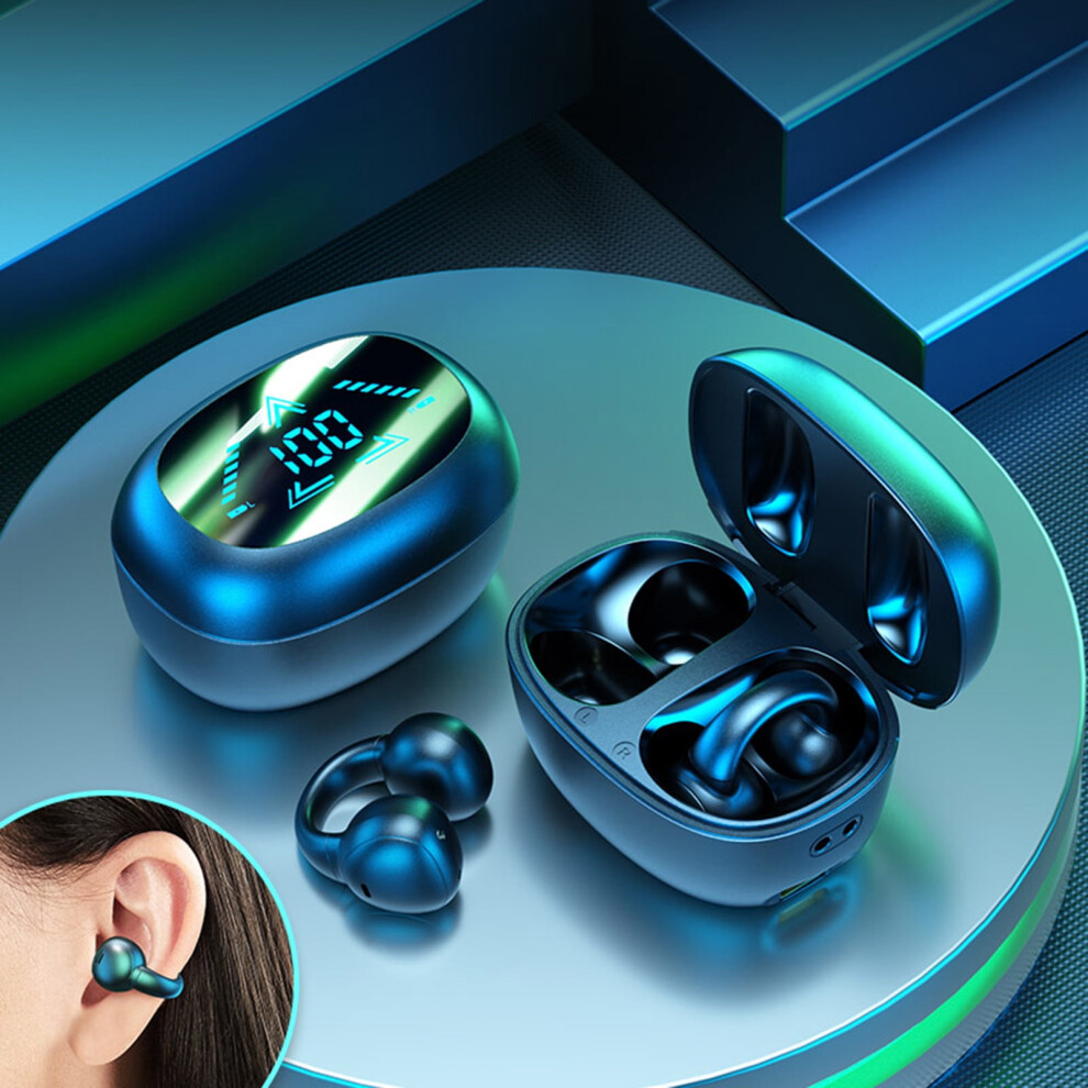 Jacenvly Headphones Over Ear Clearance Wireless Bluetooth Earphone Bones Conduction Ear Clip Mini High-End Mirror Digital Display 9164030985322