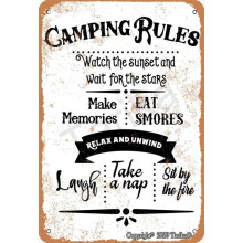 Camping Rules Poster Vintage Look Iron Decoration Plaque Sign for Home Kitchen Bathroom Farm Garden Garage Size: 8 x 12 Inches