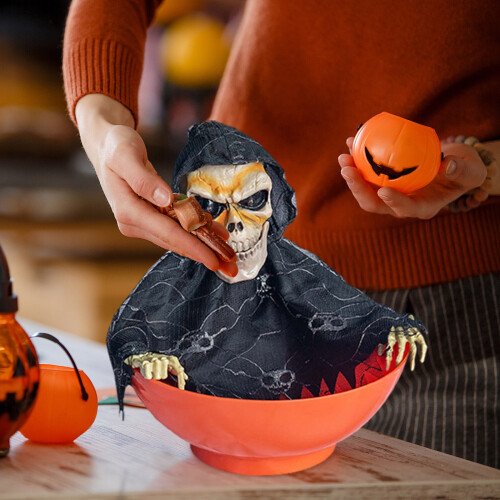 Μεγάλο μπολ με καραμέλες για το Halloween, με κινούμενο κρανίο και κινούμενο 1