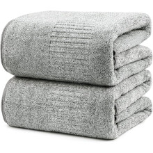 Serviettes de bain en viscose de bambou ultra-absorbantes (89 x 160 cm), lot de 2 serviettes de bain grises douces, polyvalentes pour le spa, le yoga