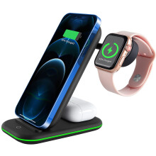 Trådløs oplader, 3-i-1 trådløs opladningsstander kompatibel med iPhone 13/12/11/Pro/Pro Max/XR/Xs Max/8/8Plus, iWatch-serien,