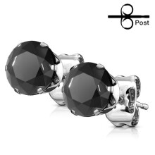 1 par de pendientes de acero quirúrgico 316L con engaste de garra, 6 mm, circonita cúbica, 3 pulgadas, color negro.