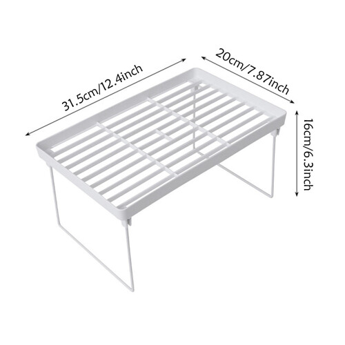 White Wire Stackable Foldable Storage Rack, Compatible with Kitchen, Desk, Countertops - Space Saving Shelf Holder 2