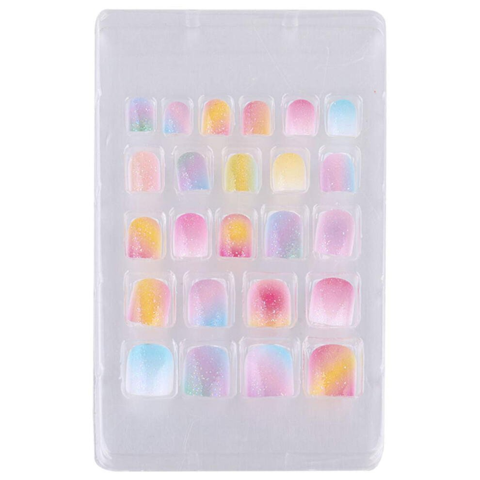 48pcs Kids Gradient Rainbow False Nails SelfAdhesive Short Nail Tips for Parties