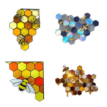 Queen & Bee Protect Honey Sign Set of 4, Compatible with Honeycomb Decor, Acrylic Bumble Bee Pendant for Garden, Door, Farmhouse Wall or Window