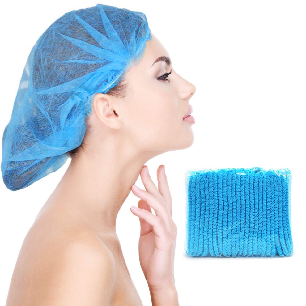 Blue 100Pcs Disposable Nonwoven Shower Caps Waterproof Elastic Hair Covers For Salon Kitchen Spa