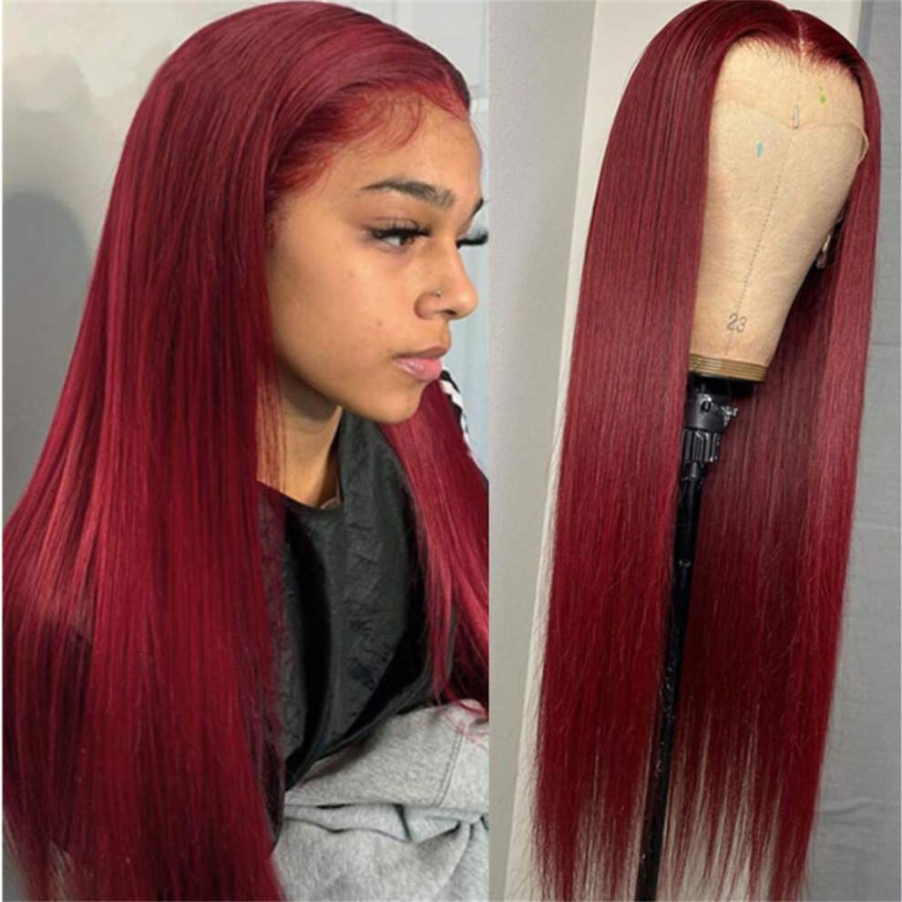 Unisex Red 99J Burgundy Human Hair Lace Front Wig 13X4 Frontal Straight Virgin Hair With Bangs For Women