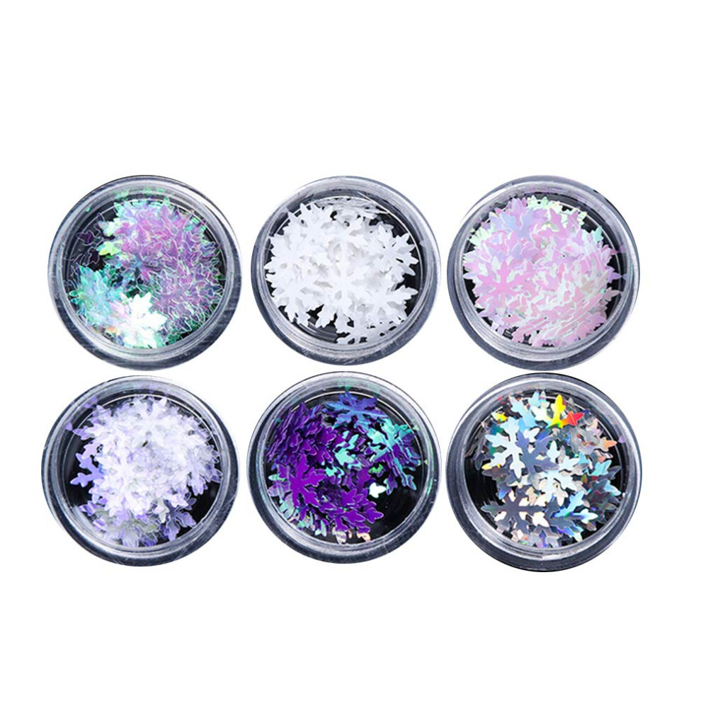 Nail Art Glitter 3D UltraThin Snowflake Sequins MultiColor Christmas Nail Decorations 6 Boxes
