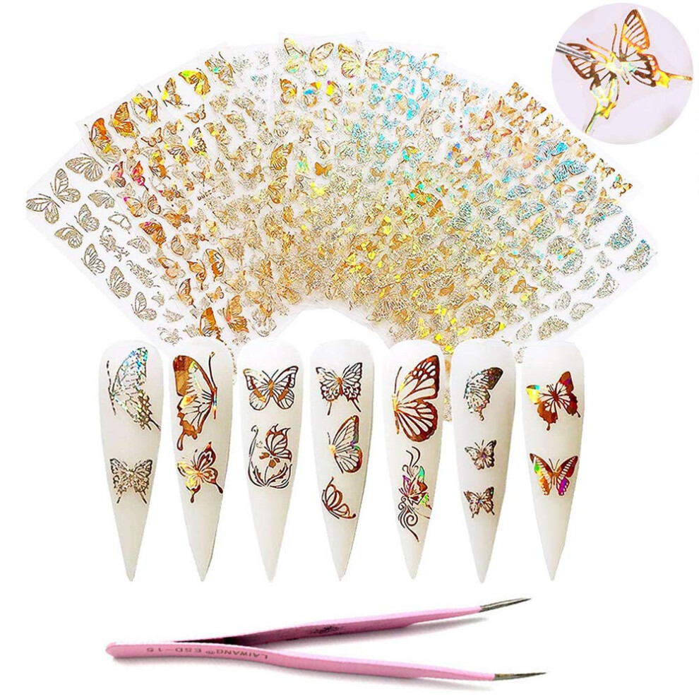 8 Sheets 3D Butterfly Nail Stickers Gold and Silver SelfAdhesive Nail Art Decals for Manicure