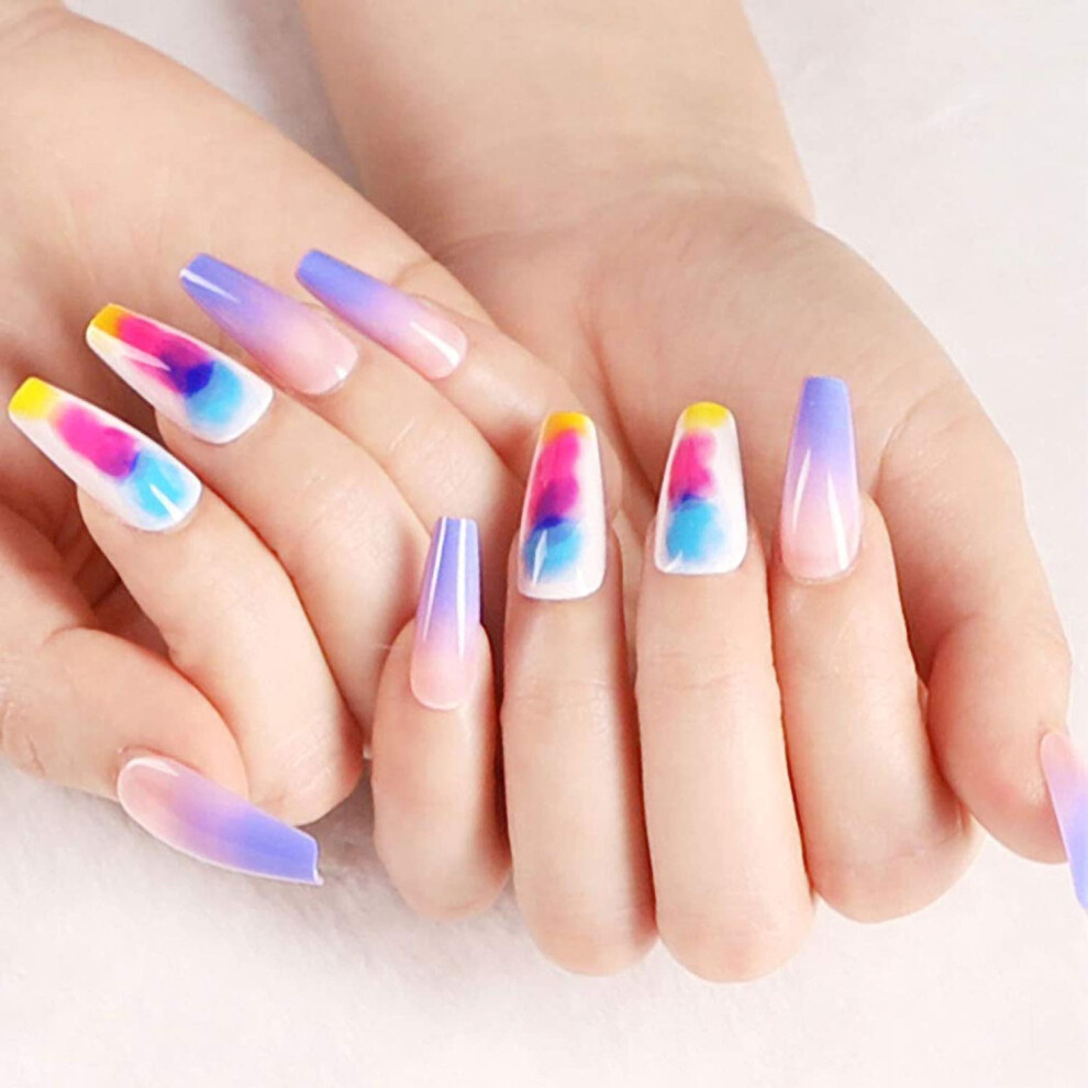 Glossy Long Ballerina Press On Nails 24pcs Full Coverage False Nail Tips for Easy Salon Manicure