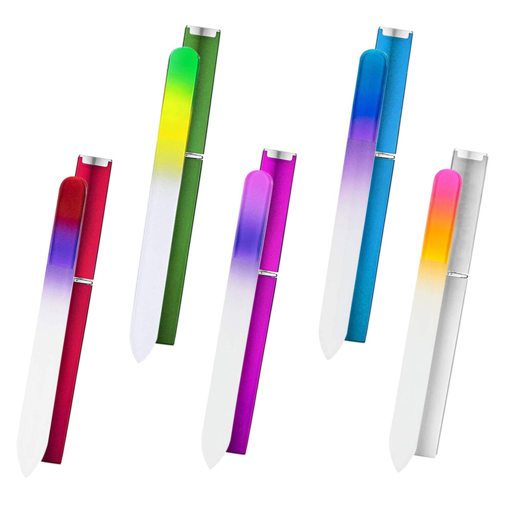 5 Pack Glass Nail File Set with Case, Crystal Double Sided Files for Precise Manicure and Shaping