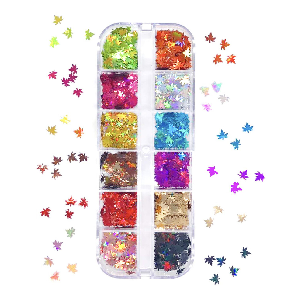 Nail Art Glitter Sequins with Mixed Colors and 3D Maple Leaf Design for DIY Nail Decoration