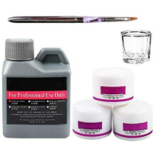Acrylic Nail Kit with Liquid and Three Color Powders, Crystal Effect Finish, Nail Art Pen