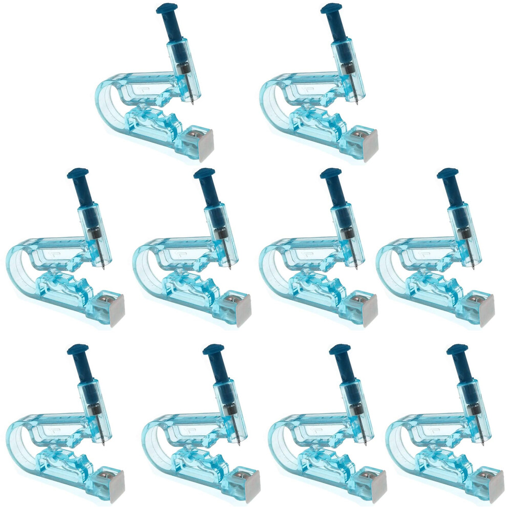 Blue Ear Piercing Gun Disposable Sterile Kit With Studs, 10Pcs Singleuse Tools For Home And Salon