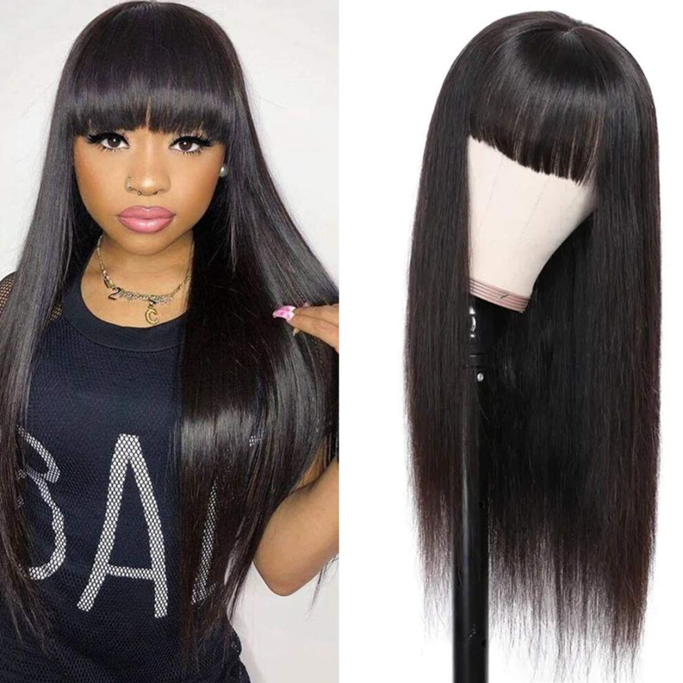 Human Hair Wigs with Bangs Brazilian Body Wave 150% Density Glueless Lace Front Wig for Black Women