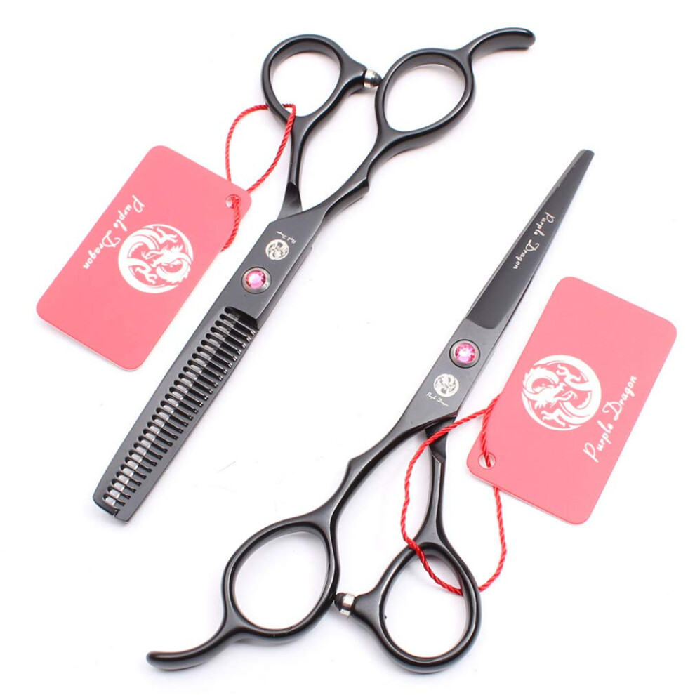 Black Lefthanded Hair Cutting Scissors Set 5.5 And 6 Inch Japanese 6Cr Steel Barber Shears