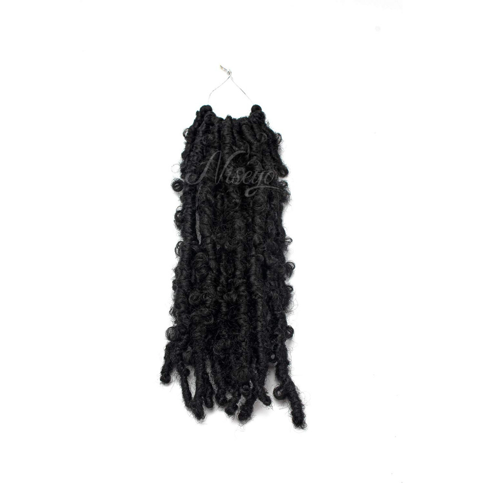 Unisex Black Butterfly Locs Crochet Hair 12 Inch Prelooped Synthetic Distressed Braids 1B Color For Women
